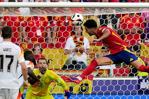 Mikel Merino scores a goal against Germany
